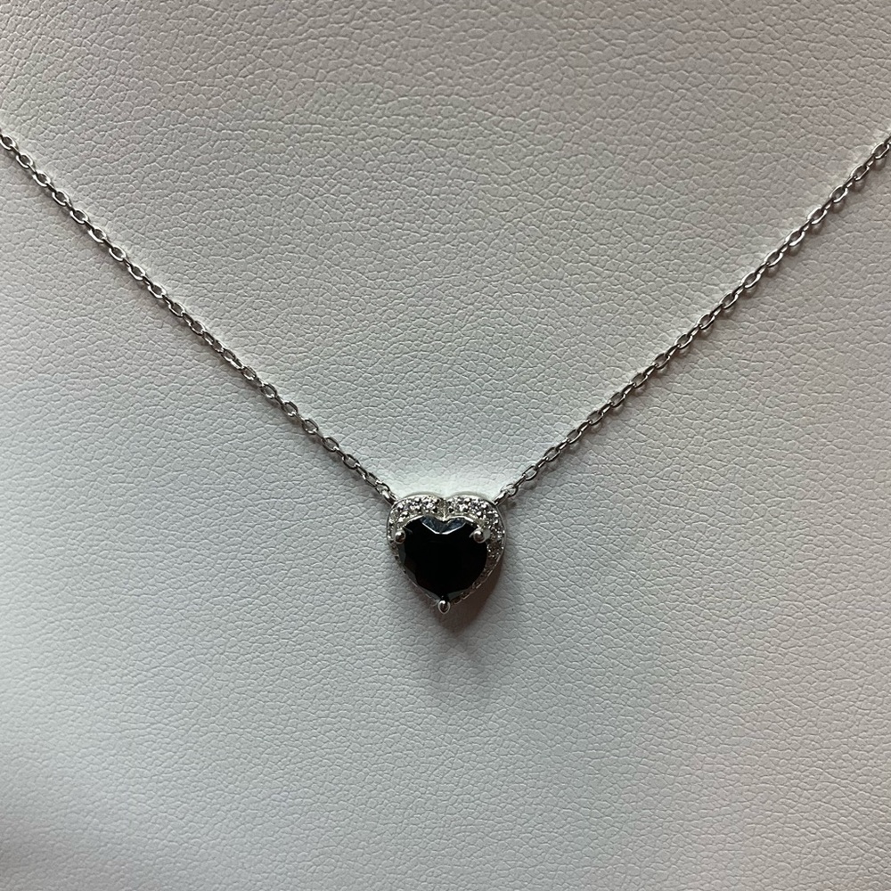 New with tag 925 Sterling Silver Black & Clear CZ Heart Halo Necklace.